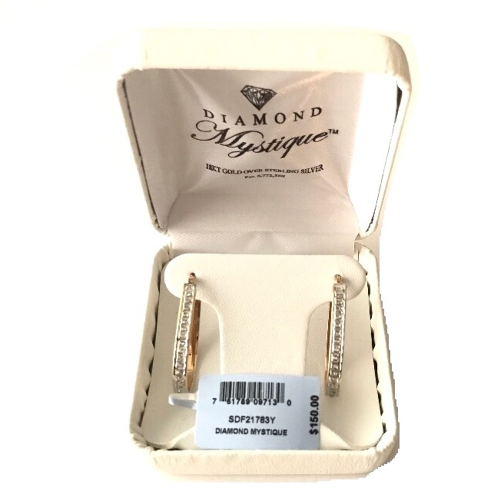 Diamond Accent Pear Hoop Earrings NWT! 18k OS - Picture 5 of 7